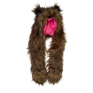 Skaist Taylor Neiman Marcus Target Faux Fur Bear Hat w/Pink Lining Small/Medium